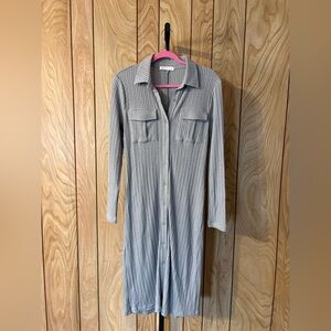 Ribbed Collared Button-Down Midi Dress